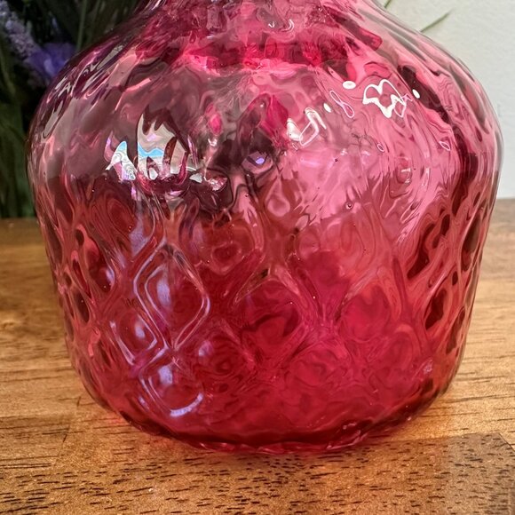Vintage Cranberry Glass Vase‎ Diamond Thumbprint Pattern Ruffled Rim - Picture 7 of 7